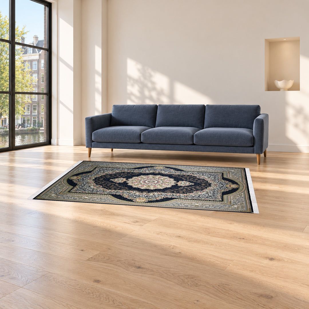 Classic Carpet - Urban Heritage: original rug image digitally staged in a distinct contemporary home; nominal 225 × 150 cm