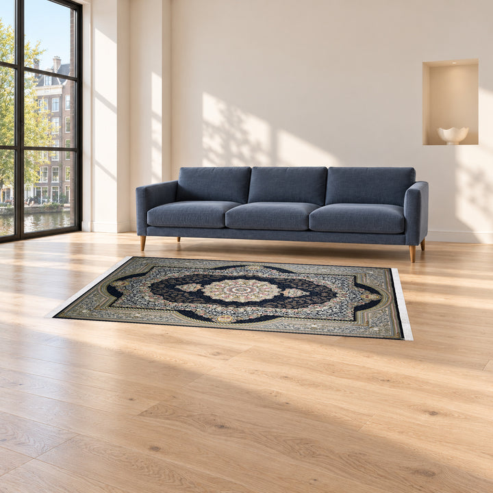 Classic Carpet - Urban Heritage: original rug image digitally staged in a distinct contemporary home; nominal 225 × 150 cm