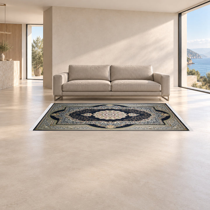 Classic Carpet - Urban Heritage: original rug image digitally staged in a distinct contemporary home; nominal 225 × 150 cm