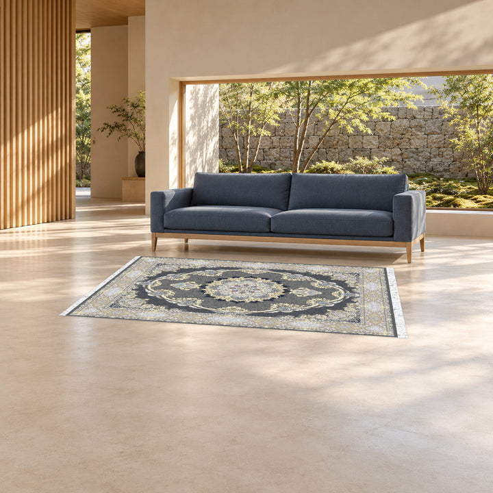 Classic Carpet - Valencia: original rug image digitally staged in a distinct contemporary home; nominal 225 × 150 cm