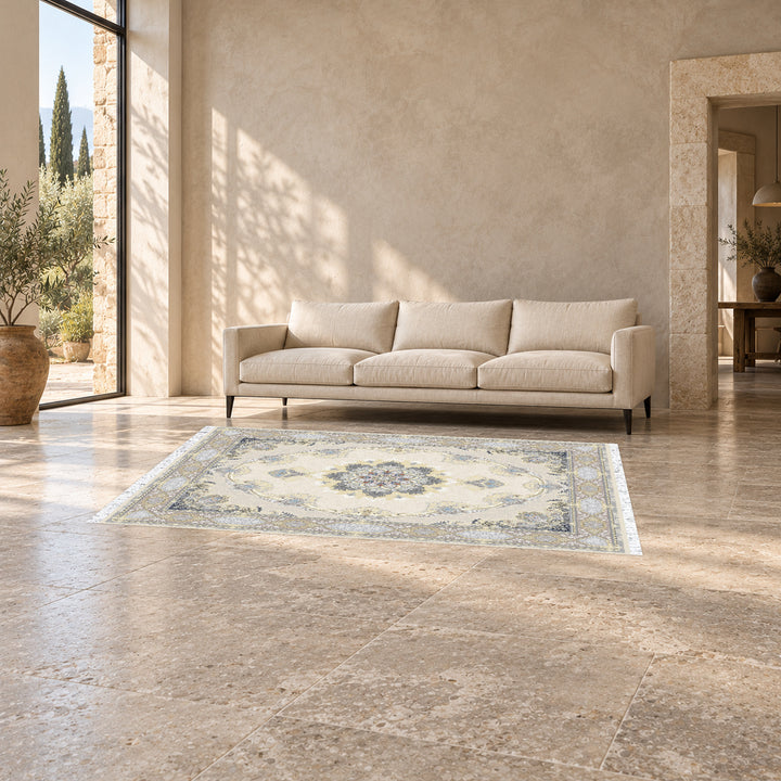 Classic Carpet - Valencia: original rug image digitally staged in a distinct contemporary home; nominal 225 × 150 cm