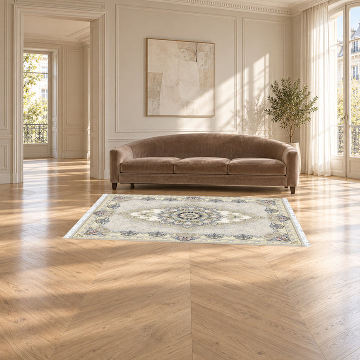 Classic Carpet - Verona: original rug image digitally staged in a distinct contemporary home; nominal 225 × 150 cm