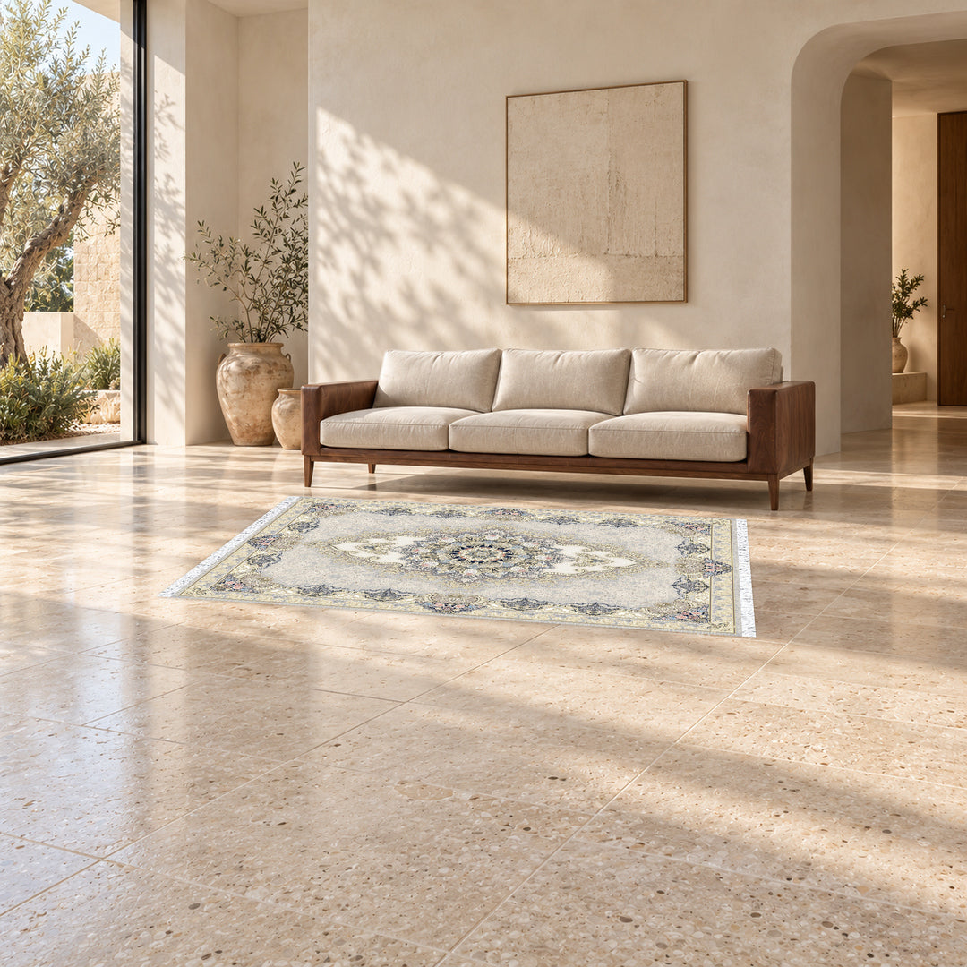 Classic Carpet - Verona: original rug image digitally staged in a distinct contemporary home; nominal 225 × 150 cm