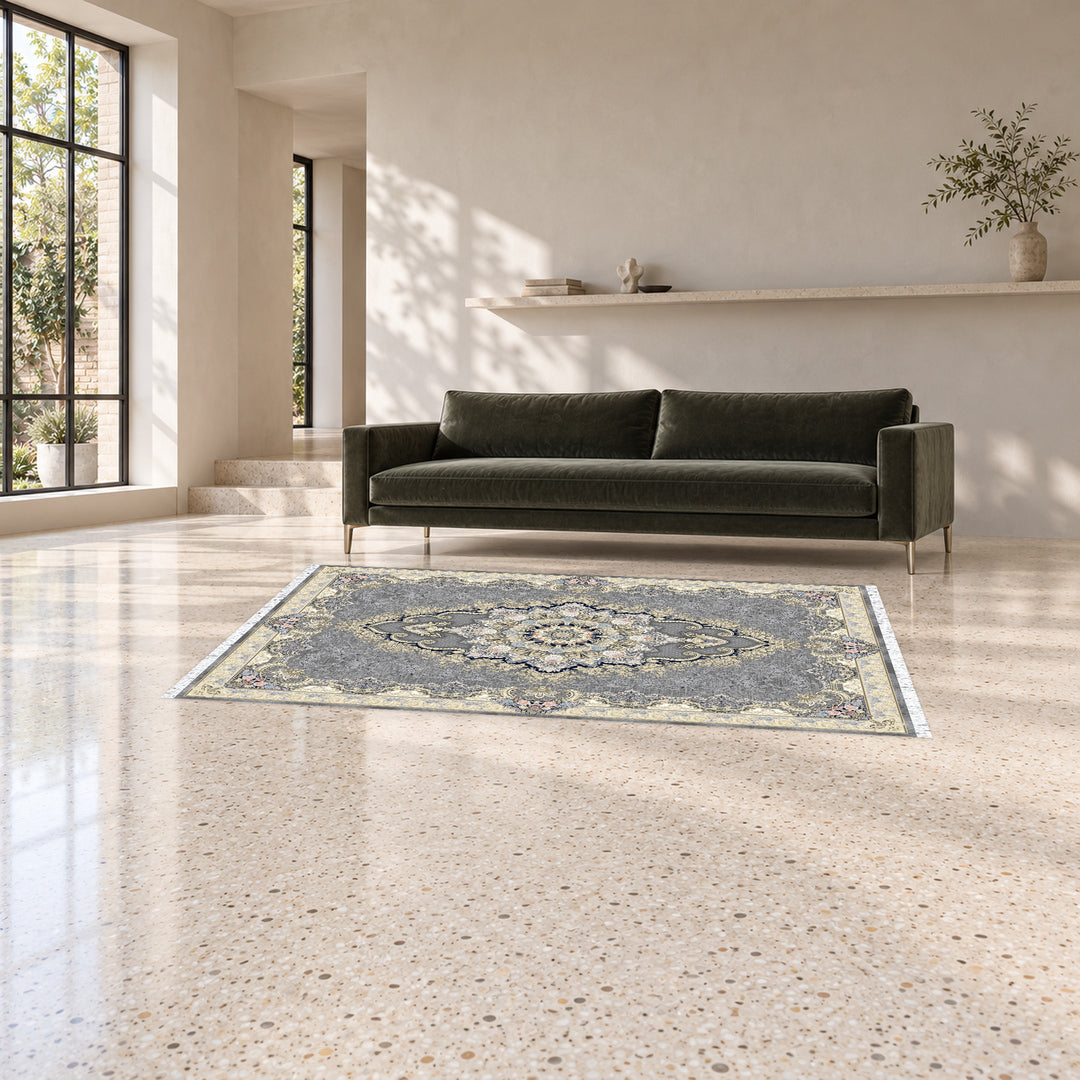 Classic Carpet - Verona: original rug image digitally staged in a distinct contemporary home; nominal 225 × 150 cm