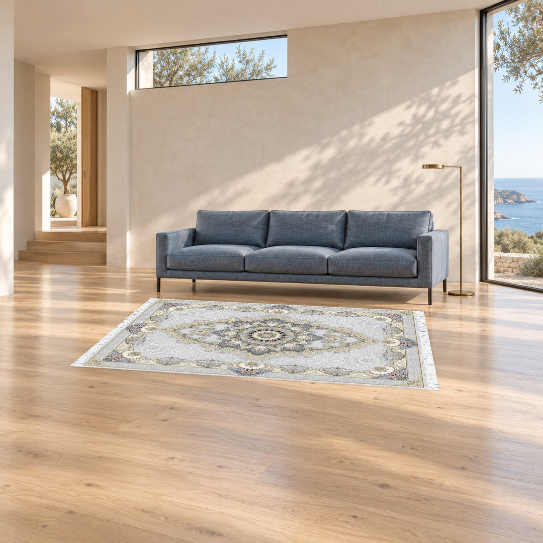 Classic Carpet - Verona: original rug image digitally staged in a distinct contemporary home; nominal 225 × 150 cm