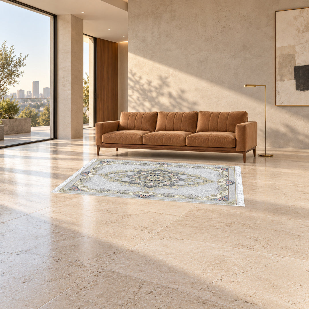 Classic Carpet - Verona: original rug image digitally staged in a distinct contemporary home; nominal 225 × 150 cm