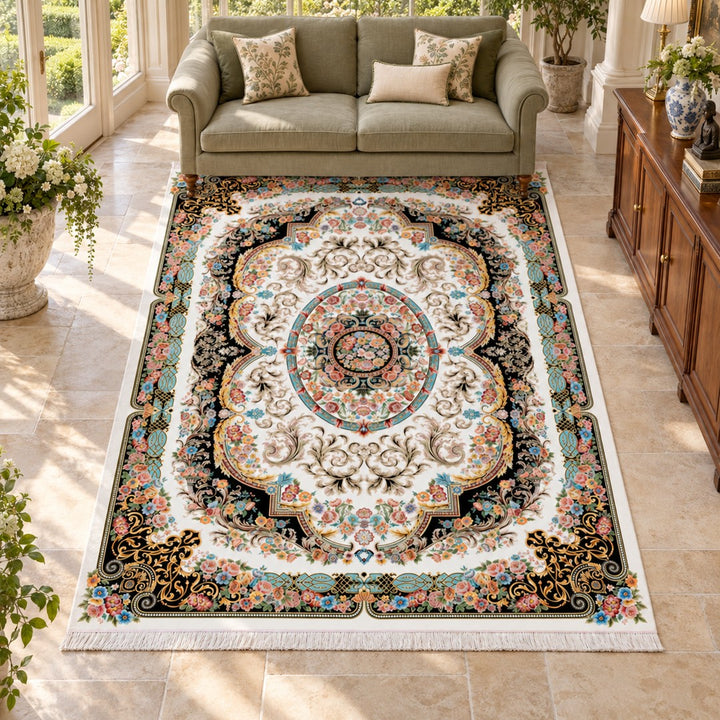 AI-generated interior visualization — Classic Carpet - Vivera, SKU 12RD161-0045, 300 x 200 cm. Illustrative scale.