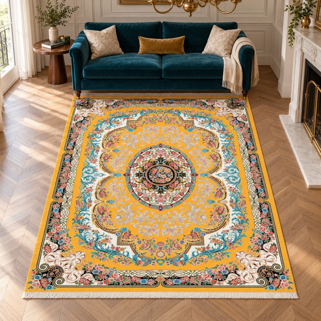 AI-generated interior visualization — Classic Carpet - Vivera, SKU 12RD161-0046, 300 x 200 cm. Illustrative scale.