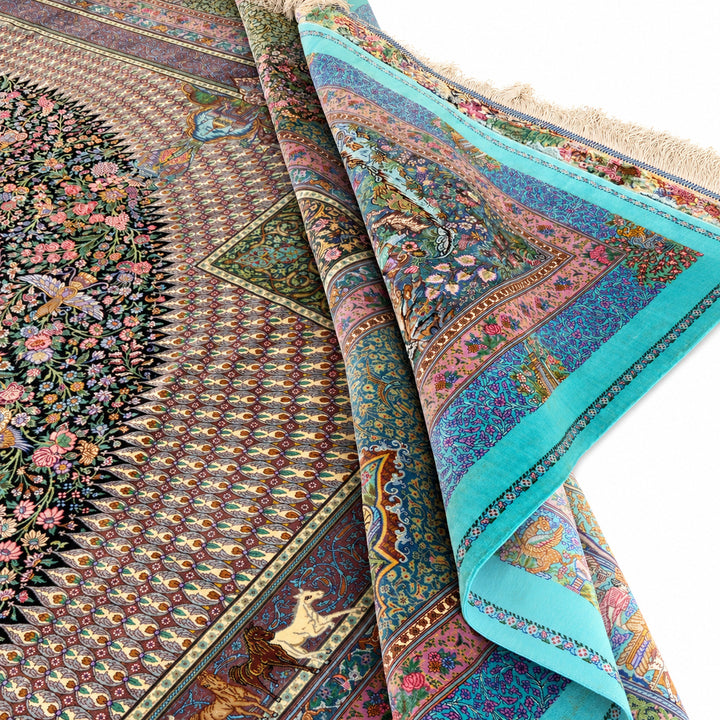 Pictorial Garden rug 0840 - curled edge detail