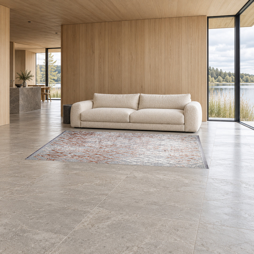 Modern Carpet - City Layer: original rug image digitally staged in a distinct contemporary home; nominal 300 × 200 cm