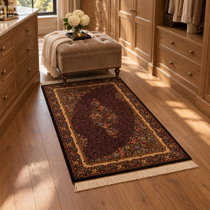 AI-generated interior visualization — MW-HM-0814; rug 171 x 101 cm. Illustrative setting, not a customer project or measurement.