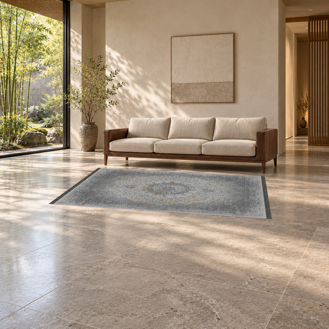 Neo Classic Carpet - Axioma: original rug image digitally staged in a distinct contemporary home; nominal 300 × 200 cm