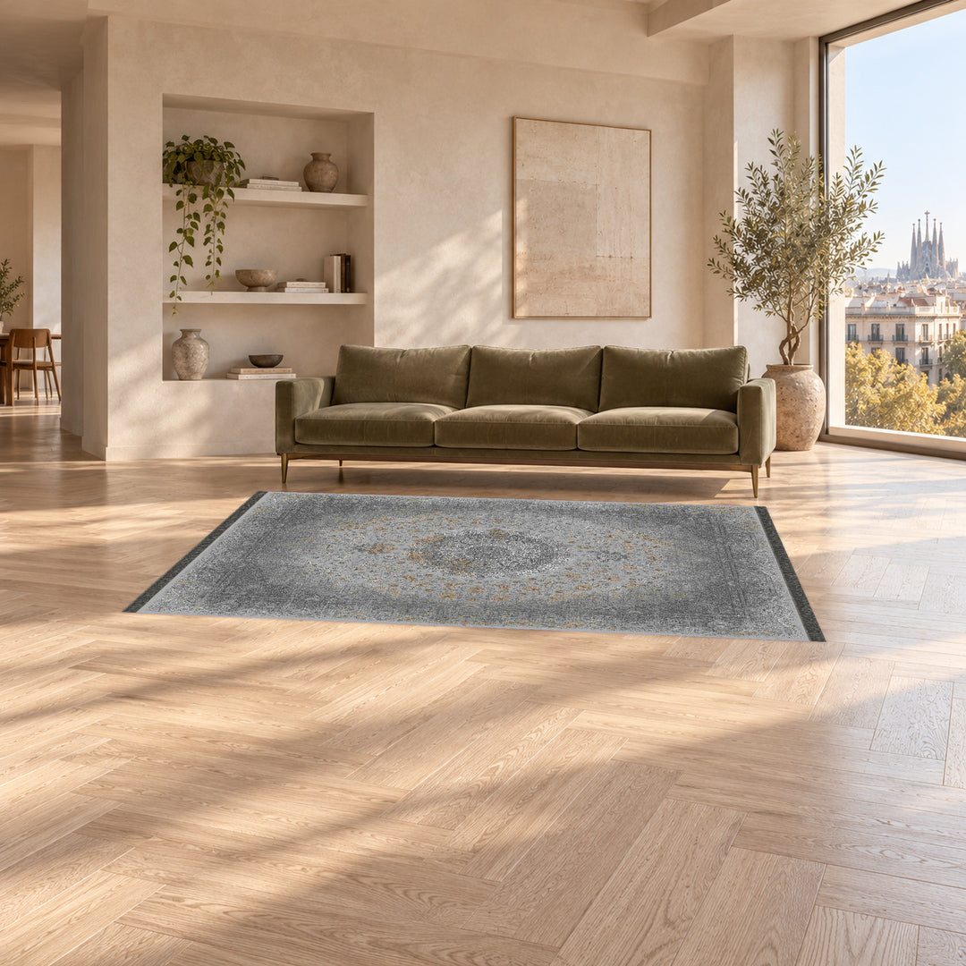 Neo Classic Carpet - Axioma: original rug image digitally staged in a distinct contemporary home; nominal 300 × 200 cm